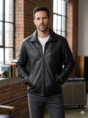 VTG Raffaelo Heavy Black Leather Bomber Moto Jacket Y2K Large quilted lining